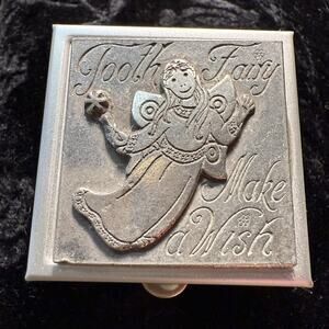 Vintage Tooth Fairy Make A Wish Keepsake Box Silver Tone 2” Square